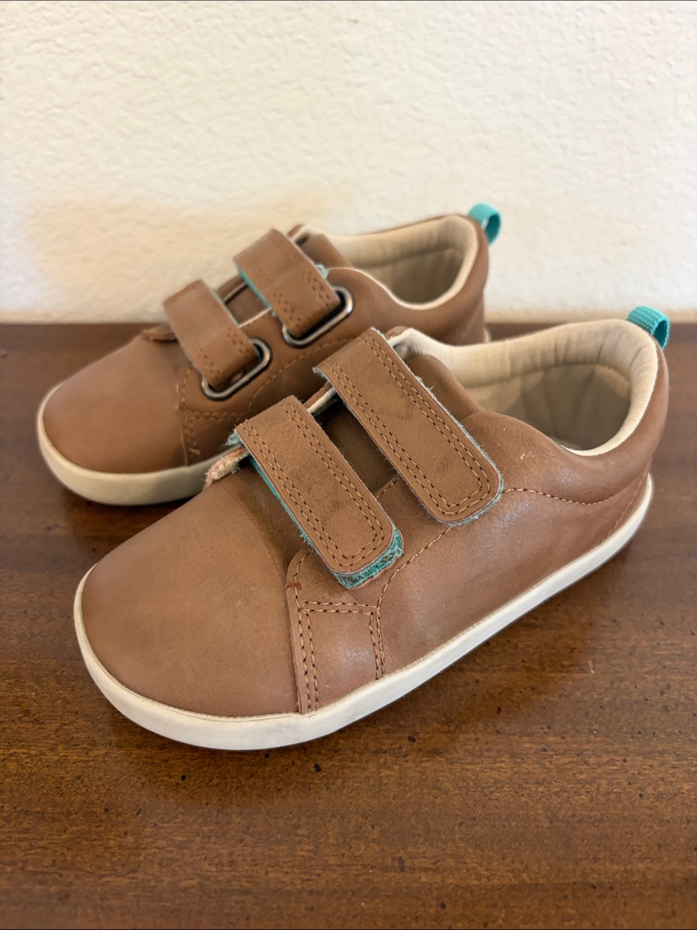 Ten Little Kids Brown Leather Double Strap Velcro Casual Sneakers 10.5